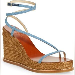 Jimmy Choo Danai 100 Denim Wedge Sandal, Blue